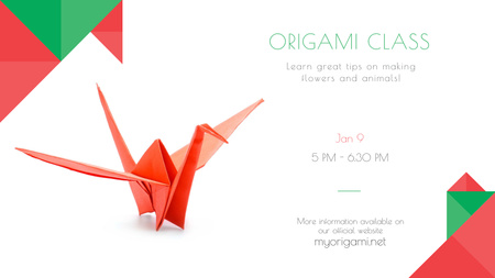 Pássaro de papel convite para aulas de origami em vermelho Title 1680x945px Modelo de Design