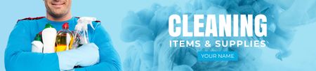 Cleaning Items and Supplies Blue Ebay Store Billboard Design Template