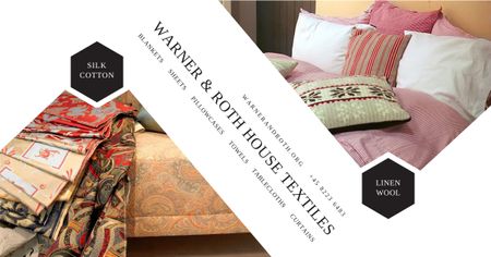 Designvorlage Haus Textilien Angebot mit bunten Kissen für Facebook AD