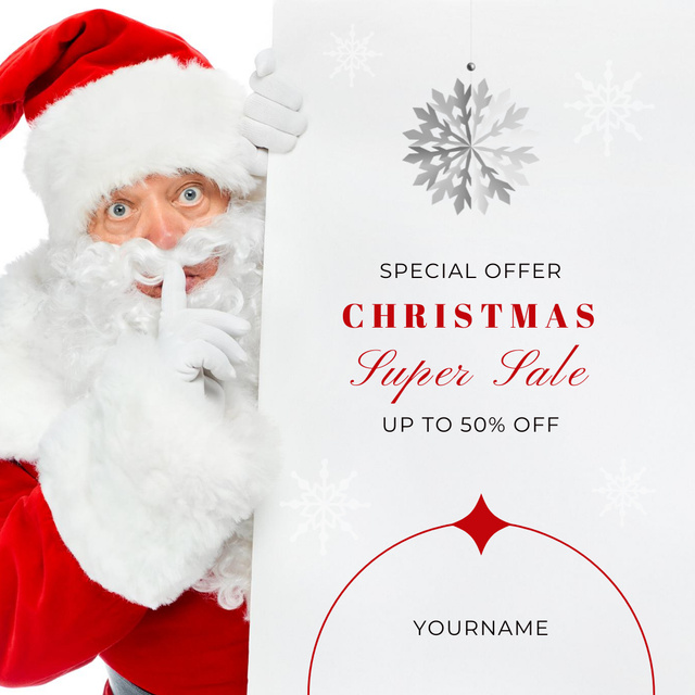 Christmas Sale Offer Santa Silent Gesture Instagram AD Design Template