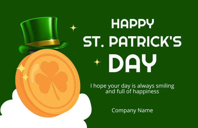 Designvorlage Wishes for St. Patrick's Day with Golden Coin für Thank You Card 5.5x8.5in