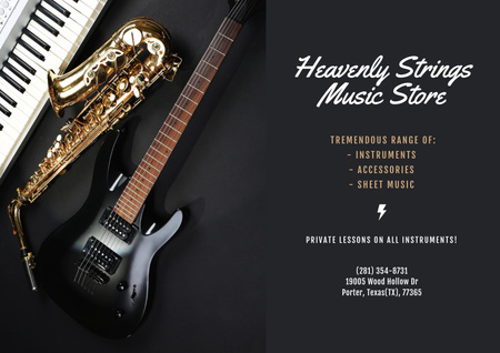 Plantilla de diseño de Guitarras eléctricas imperdibles en la tienda de música Poster A2 Horizontal 