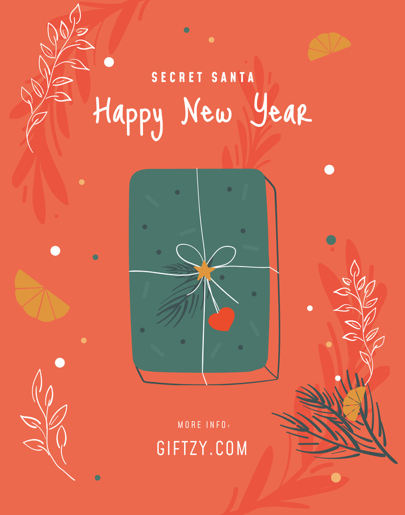 New Year Holiday Greeting with Green Gift Box in Red Poster 22x28inデザインテンプレート