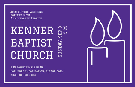 Baptist Church Ad with Candles in Frame on Purple Flyer 5.5x8.5in Horizontal Design Template