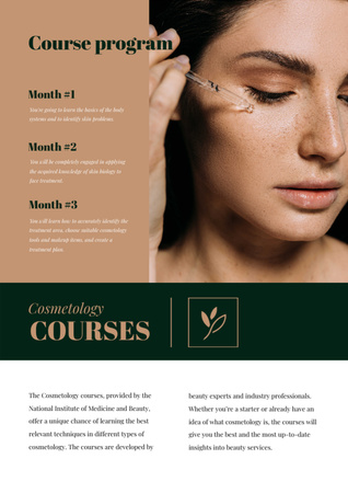 Plantilla de diseño de Anuncio de cursos de cosmetología con mujer aplicando maquillaje Newsletter 