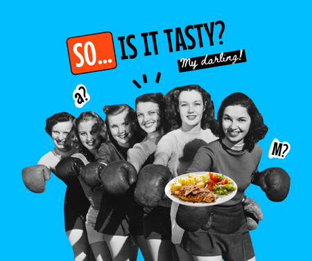 Szablon projektu zabawny żart o kobiecej kuchni z dziewczynami w rękawiczkach bokserskich Facebook