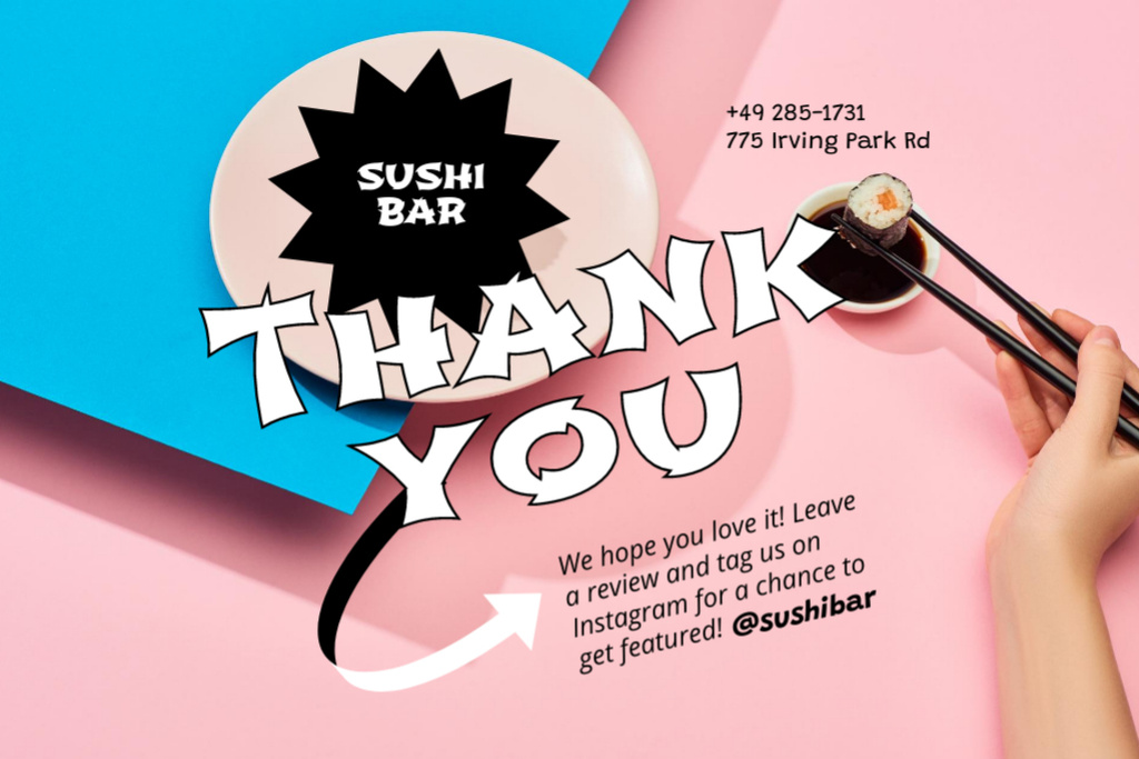Sushi Bar's Gratitude for Order with Plate on Table Postcard 4x6in Design Template