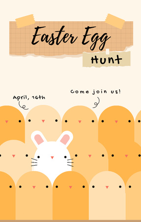 Platilla de diseño Easter Egg Hunt Announcement with Cute Chickens and Bunny Invitation 4.6x7.2in