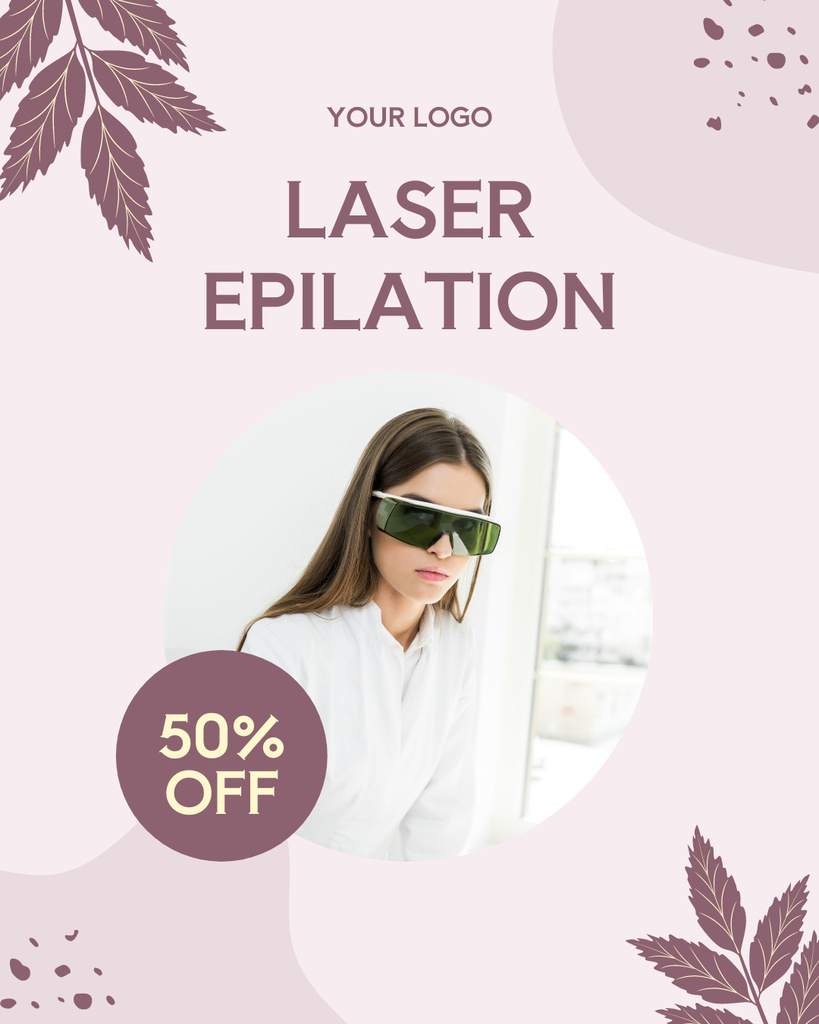 Woman Cosmetologist in Glasses for Laser Hair Removal Instagram Post Vertical tervezősablon