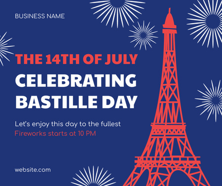 Happy Bastille Day Celebration with Eiffel Tower Facebook Design Template