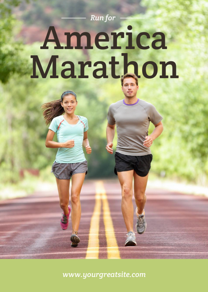 Ontwerpsjabloon van Postcard 5x7in Vertical van American Marathon Ad with Volunteers Running