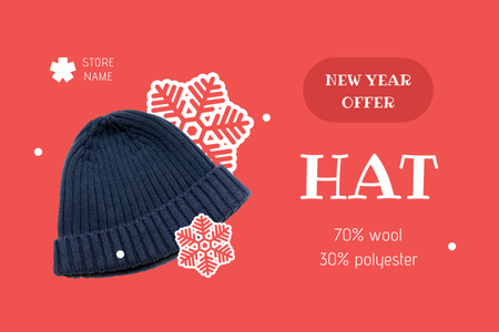 Sevimli Şapka Yeni Yıl Teklifi Label Tasarım Şablonu