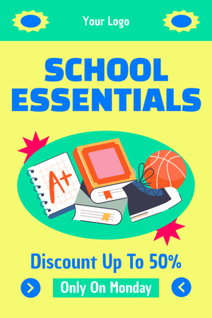 Discount on School Supplies on Monday Pinterest Design Template