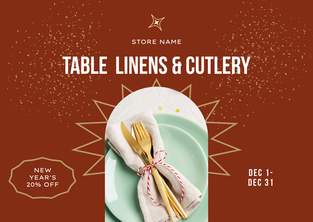 New Year Offer of Festive Cutlery Flyer A6 Horizontal – шаблон для дизайну
