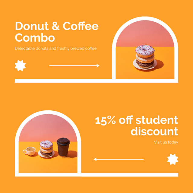 Ontwerpsjabloon van Instagram AD van Offer of Combo with Drink and Doughnut