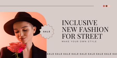 Designvorlage New Collection Announcement with Woman in Hat für Image