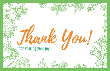 Designvorlage Cute Thankful Phrase with on Green Abstract Flowers für Thank You Card 5.5x8.5in
