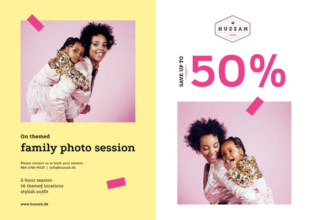 Oferta de Sessão de Fotos em Família com Mãe e Filha Poster A2 Horizontal Modelo de Design