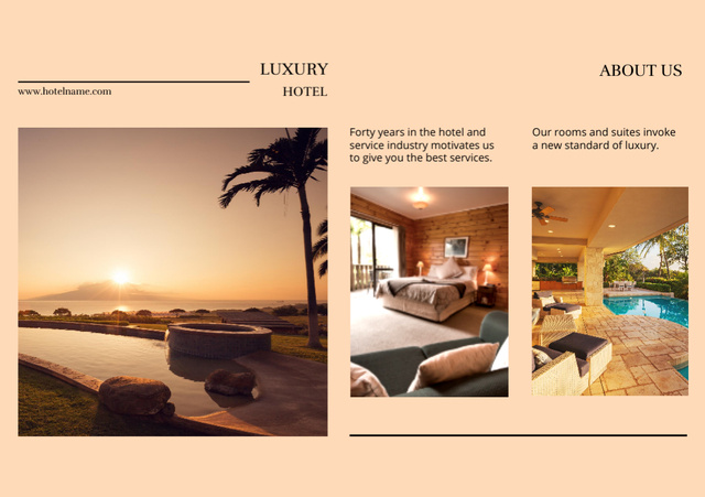 Luxury Hotel Ad with Stylish Designed Rooms Flyer A5 Horizontal tervezősablon