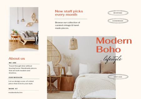 Modern Interior Design Offer with Cozy Bedroom Brochure Din Large Z-fold Design Template