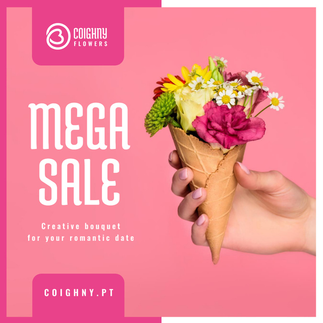 Sale Announcement Hand Holding Waffle with Flowers Instagram AD Design Template