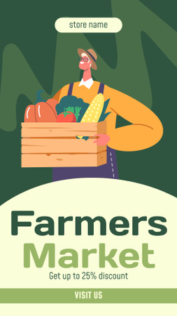 Alennustarjous Farmer's Marketissa sarjakuvatytön kanssa ostoksilla Instagram Story Design Template