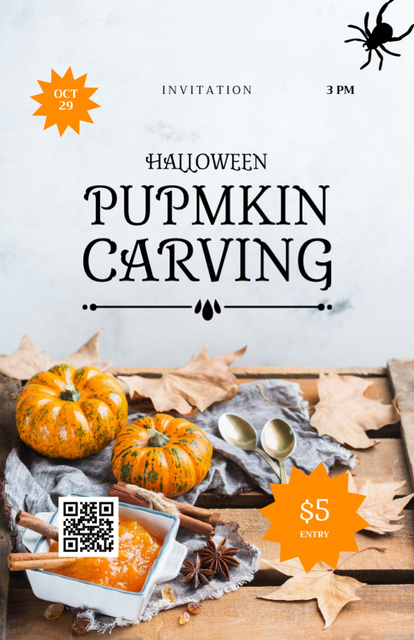 Awesome Halloween's Pumpkin Carving Promotion Invitation 5.5x8.5in Design Template