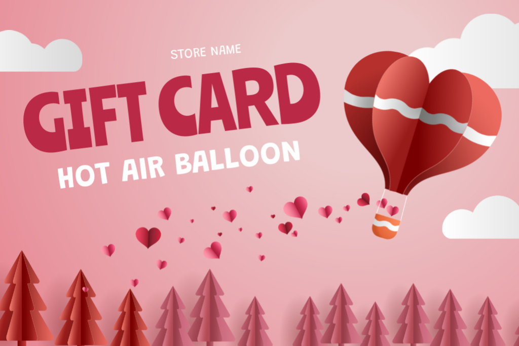 Template di design Valentine's Day Offer with Hot Air Balloon Gift Certificate