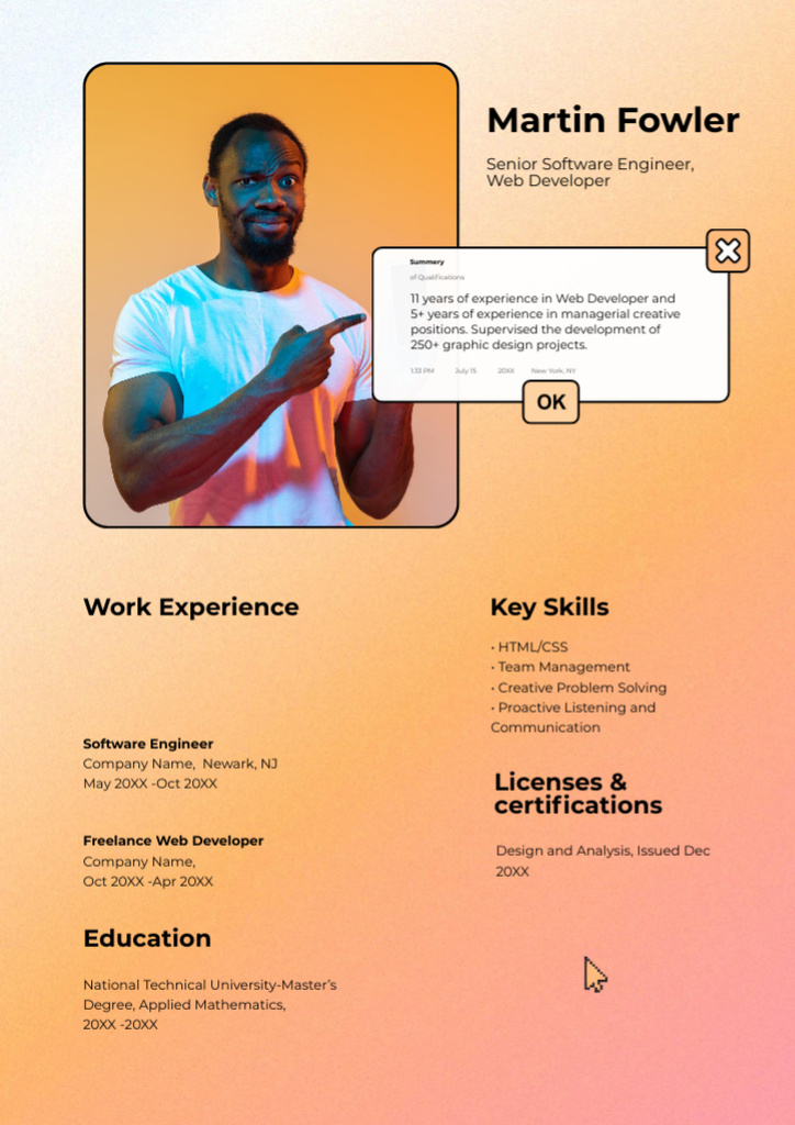 Software Engineer Experience Resume – шаблон для дизайну