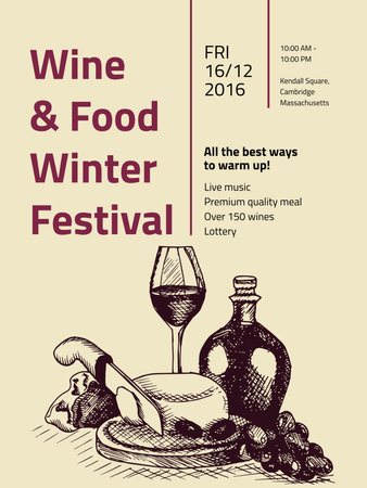 Food Festival invitation Wine and Snacks Poster 36x48in Design Template