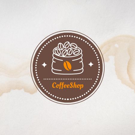 Coffee Shop Ad with Bag of Beans Logo Design Template