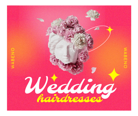 Wedding Hairdressing Offer with Funny Floral Statue Facebook Design Template