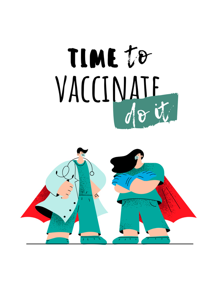 Vaccination Announcement with Doctors in Superhero's Cloaks Poster Πρότυπο σχεδίασης