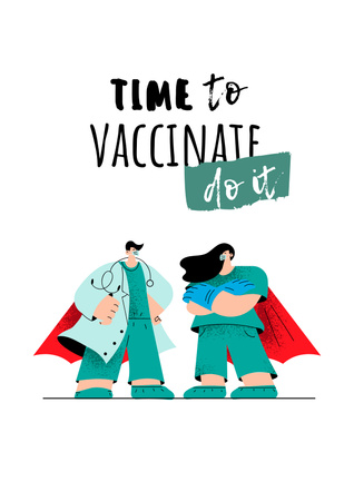 Template di design annuncio di vaccinazione con medici in mantello di supereroe Poster