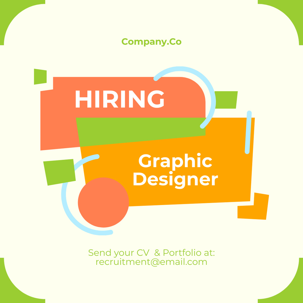 Modèle de visuel Ad of Graphic Designer Hiring on Green and Orange - LinkedIn post