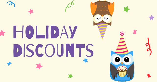 Holiday Discounts with Cute Owls Facebook AD Modelo de Design