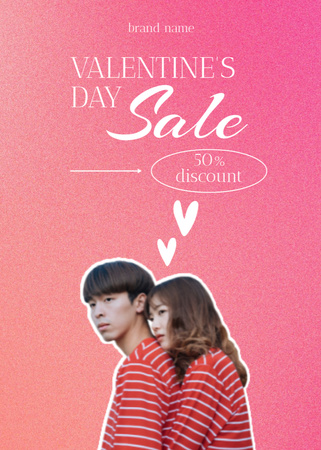 Valentine's Day Sale Offer With Asian Couple Postcard 5x7in Vertical Design Template