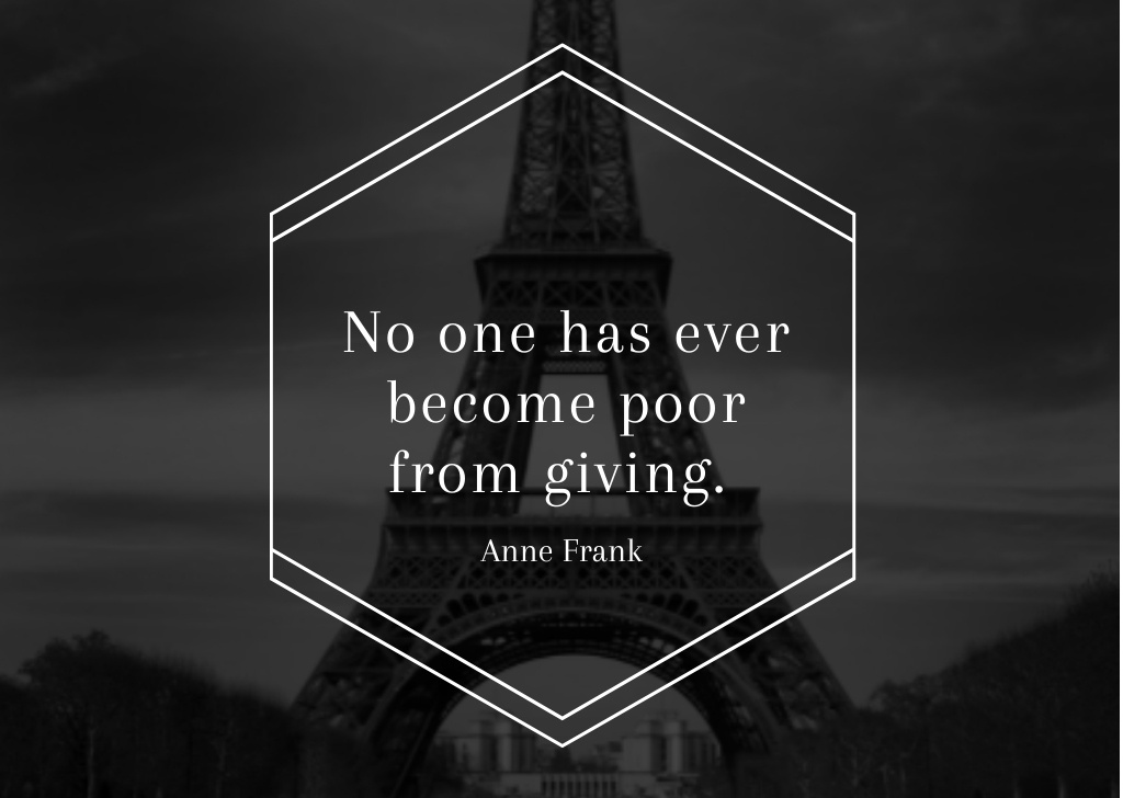 Charity Quote on Eiffel Tower view Postcard Design Template