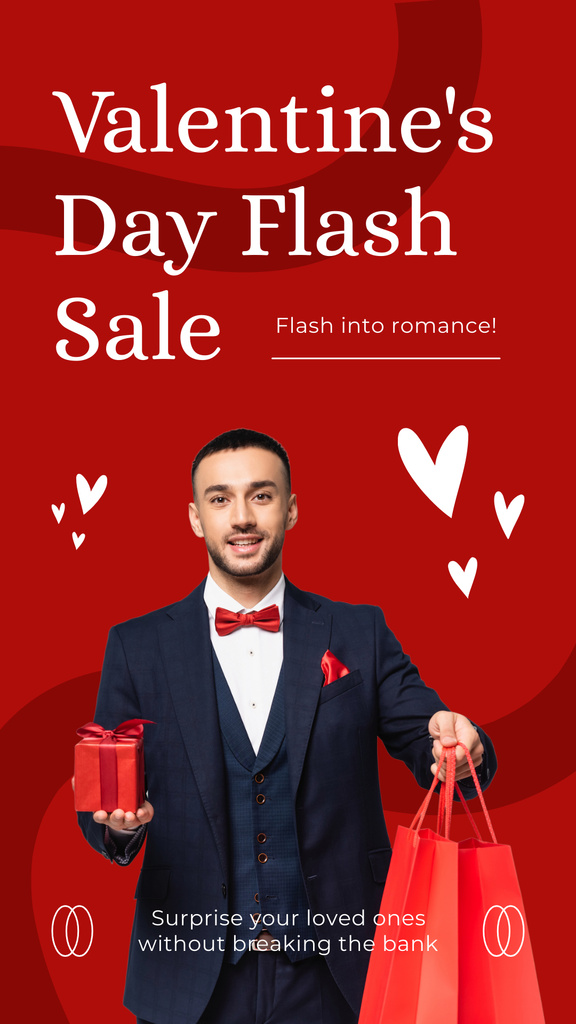 Modèle de visuel Valentine's Day Flash Sale For Gifts In Red - Instagram Story