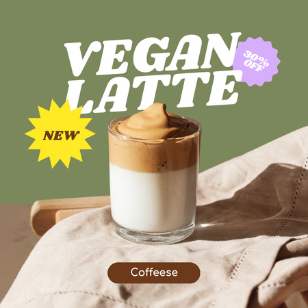vegan latte 'nin özel teklifi Instagram AD Tasarım Şablonu