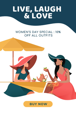 Women in Cafe on International Women's Day Pinterest Design Template
