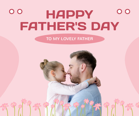 Father's Day Greeting with Happy Dad and Daughter Facebook Design Template