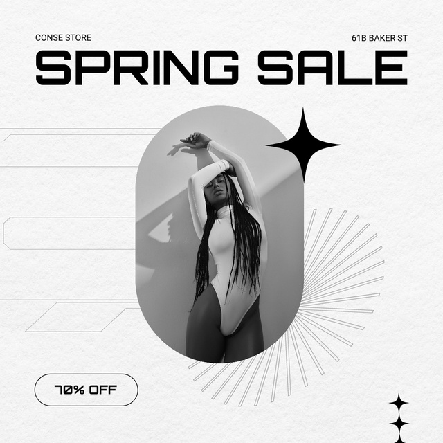 Spring Fashion Sale with Stylish Woman on Black and White Instagram AD Modelo de Design