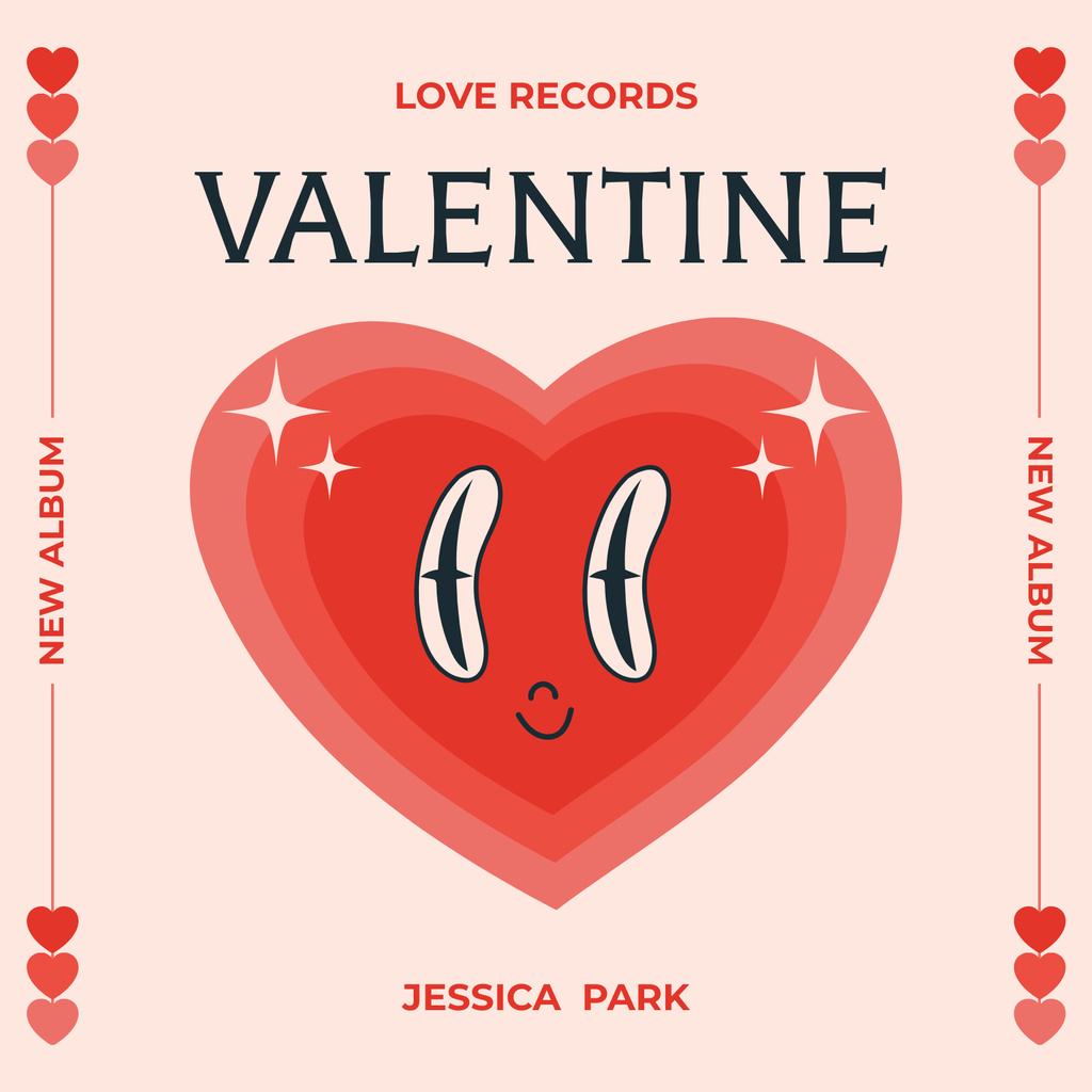 Heart Character And Soundtracks For Valentine's Day Album Cover Tasarım Şablonu