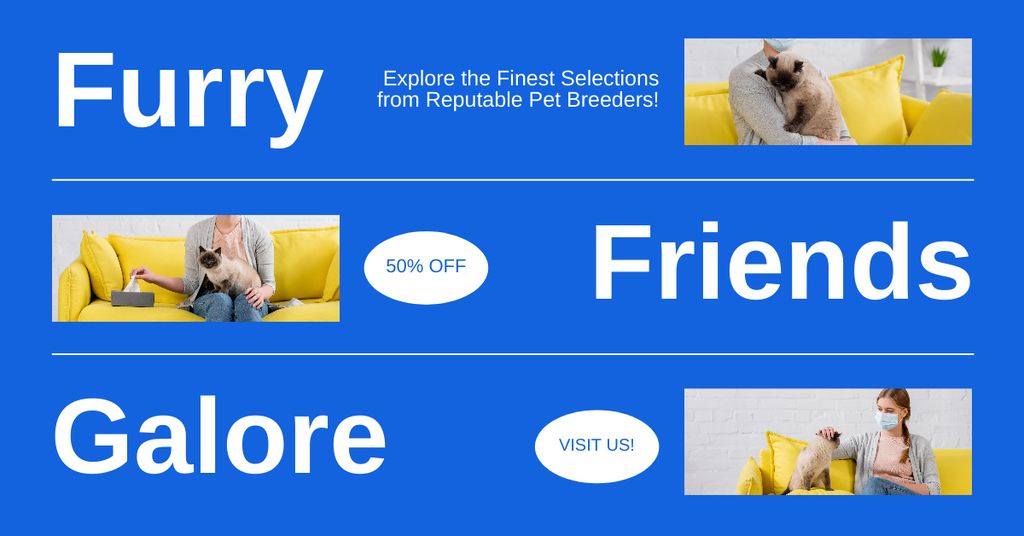 Modèle de visuel Furry Friends for Adoption Alert on Blue - Facebook AD