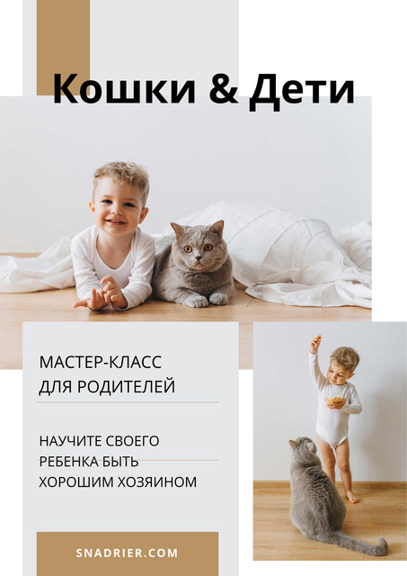 Workshop Announcement with Child Playing with Cat Poster – шаблон для дизайна