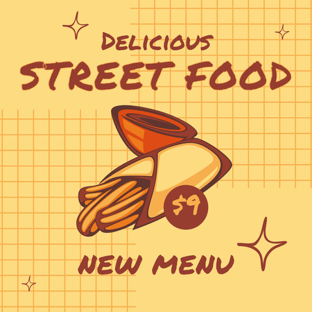 Modèle de visuel Annonce de cuisine de rue avec un menu délicieux - Instagram