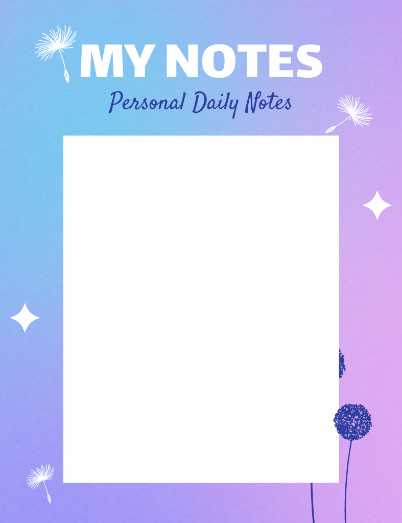 Personal Daily Planner with Dandelions on Purple Notepad 107x139mm – шаблон для дизайну
