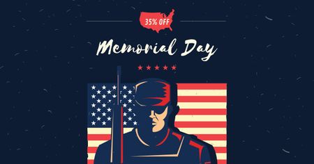 USA Memorial Day with Soldier and Flag Facebook AD Modelo de Design