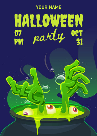 Scary Halloween Party With Potion in Cauldron Flayer Design Template